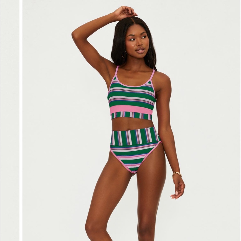 Beach Riot Vibrant Striped XS Bikini set in Green and Pink